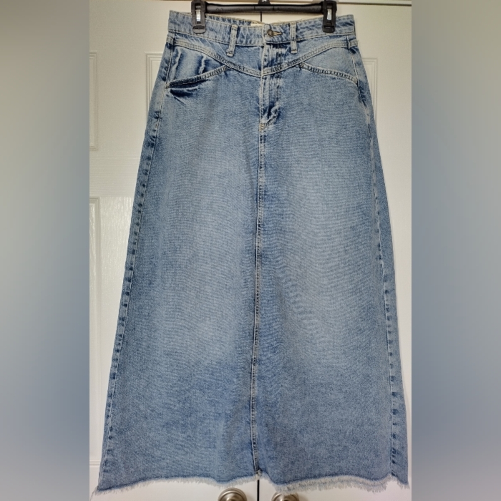 Free People Light Blue Denim Maxi Skirt